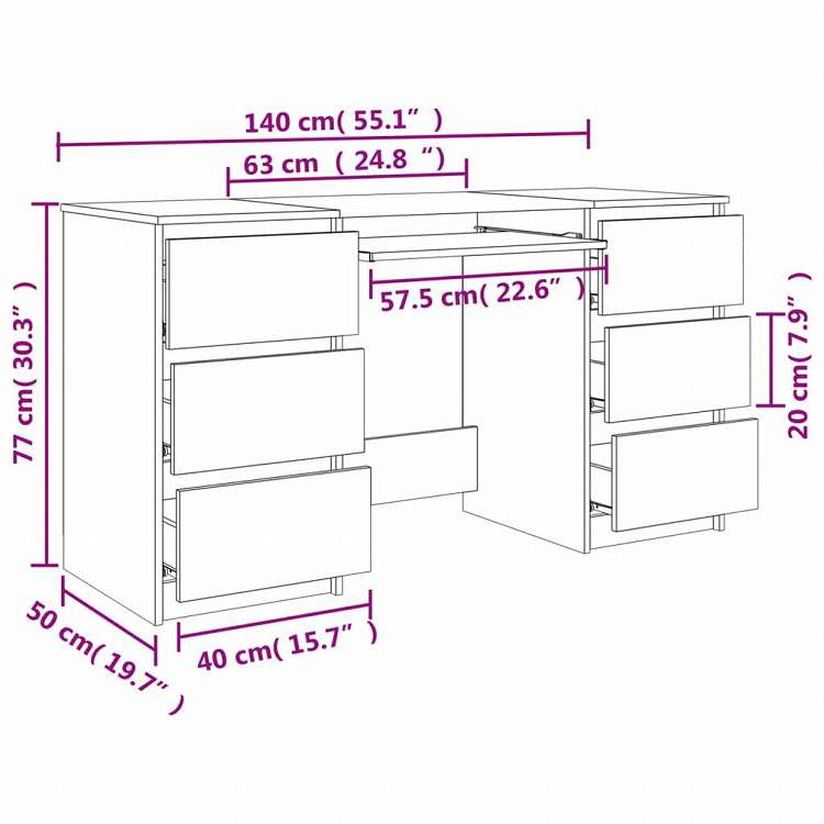 vidaXL ライティングデスク ブラウンオーク 140x50x77cm エンジニアリングウッド家具 オフィス家具 デスク(代引不可)