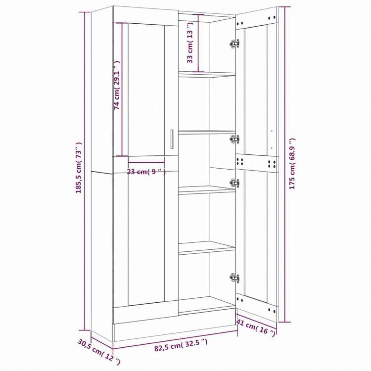 vidaXL ガラスキャビネット ブラウンオーク 82.5x30.5x185.5 cm エンジニアリングウッド家具 棚 本棚・オープンラック(代引不可)