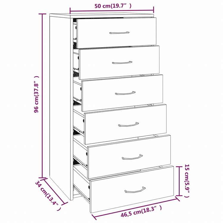 vidaXL サイドボード 引き出し6段 ブラウンオーク 50x34x96 cm エンジニアリングウッド家具 キャビネット&収納 サイドボード(代引不可)