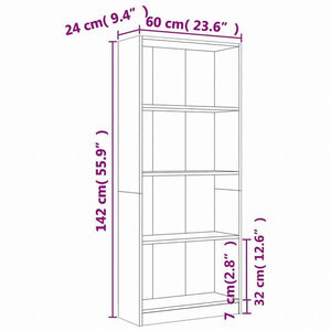 vidaXL 4段 ブックキャビネット ブラウンオーク 60x24x142 cm エンジニアリングウッド家具 棚 本棚・オープンラック(代引不可)