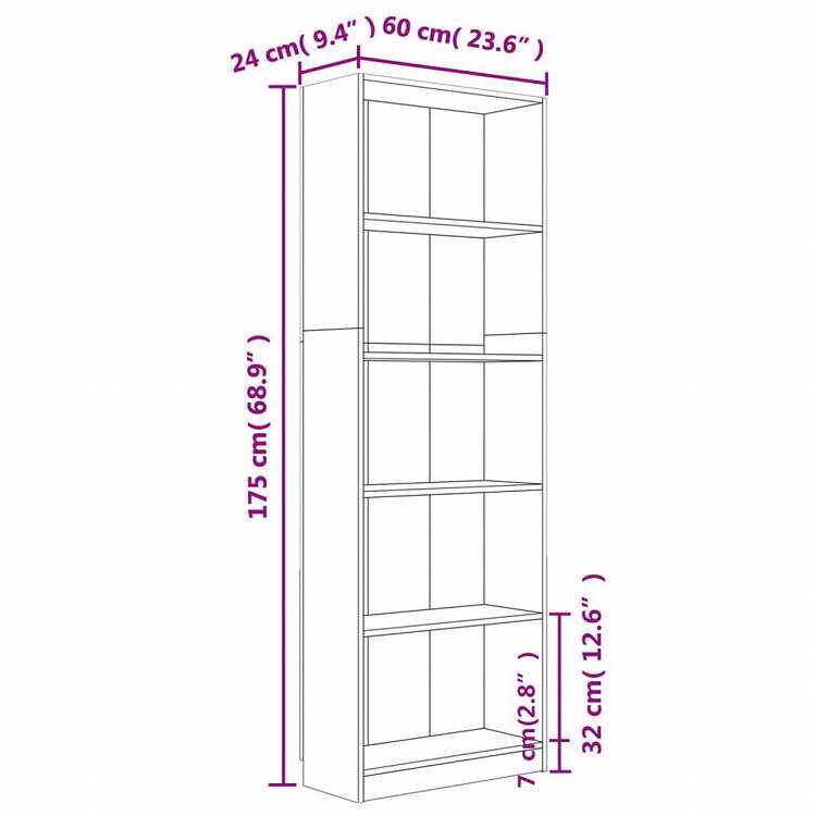 vidaXL 5段 ブックキャビネット ブラウンオーク 60x24x175 cm エンジニアリングウッド家具 棚 本棚・オープンラック(代引不可)