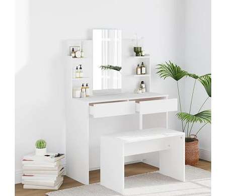 vidaXL ドレッシングテーブル ミラー付き ホワイト 96x40x142cm家具 キャビネット&収納 洗面・化粧台ユニット 寝室用化粧用テーブル(代引不可)