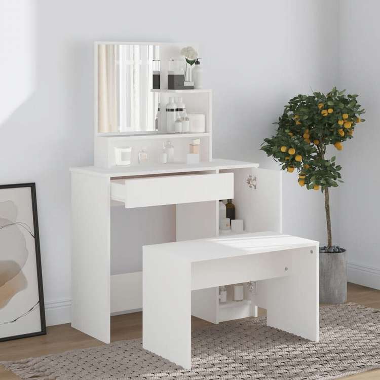 vidaXL ドレッシングテーブル ミラー付き ホワイト 86,5x35x136cm家具 キャビネット&収納 洗面・化粧台ユニット 寝室用化粧用テーブル(代引不可)