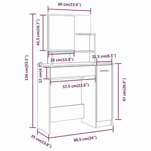 vidaXL ドレッシングテーブル ミラー付き ホワイト 86,5x35x136cm家具 キャビネット&収納 洗面・化粧台ユニット 寝室用化粧用テーブル(代引不可)