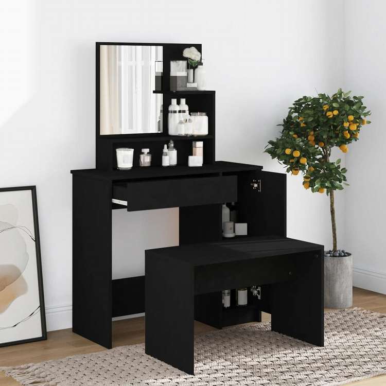 vidaXL ドレッシングテーブル ミラー付き ブラック 86.5x35x136cm家具 キャビネット&収納 洗面・化粧台ユニット 寝室用化粧用テーブル(代引不可)