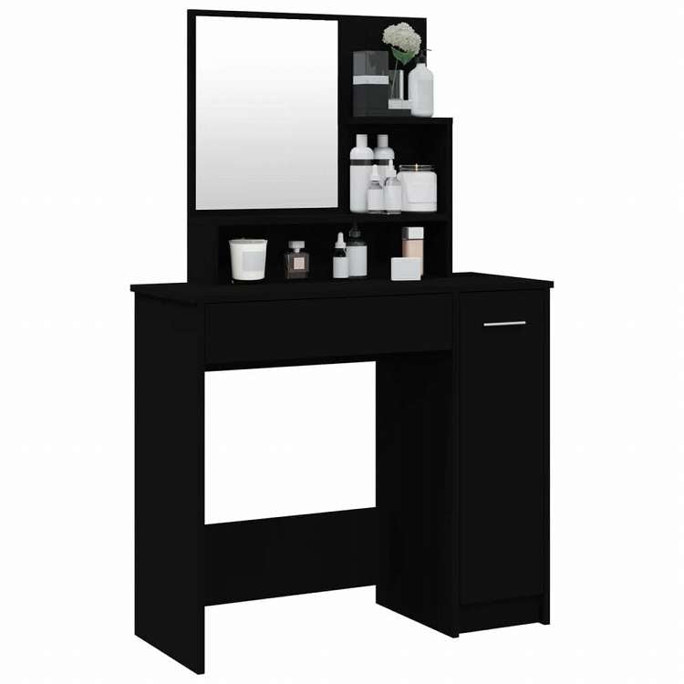 vidaXL ドレッシングテーブル ミラー付き ブラック 86.5x35x136cm家具 キャビネット&収納 洗面・化粧台ユニット 寝室用化粧用テーブル(代引不可)