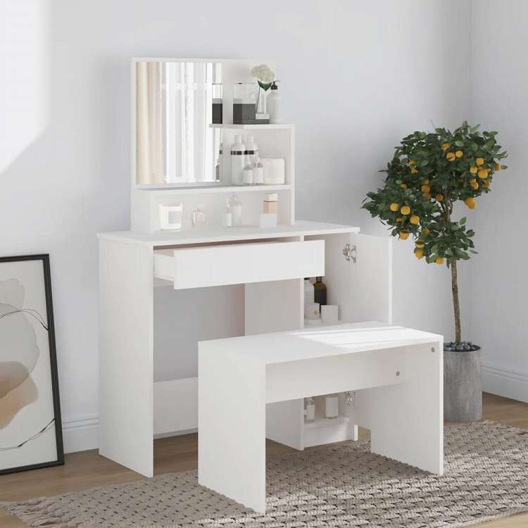 vidaXL ドレッシングテーブルセット ホワイト 86.5x35x136cm家具 キャビネット&収納 洗面・化粧台ユニット 寝室用化粧用テーブル(代引不可)