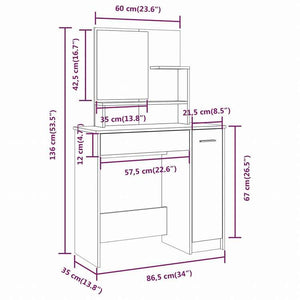 vidaXL ドレッシングテーブルセット ホワイト 86.5x35x136cm家具 キャビネット&収納 洗面・化粧台ユニット 寝室用化粧用テーブル(代引不可)