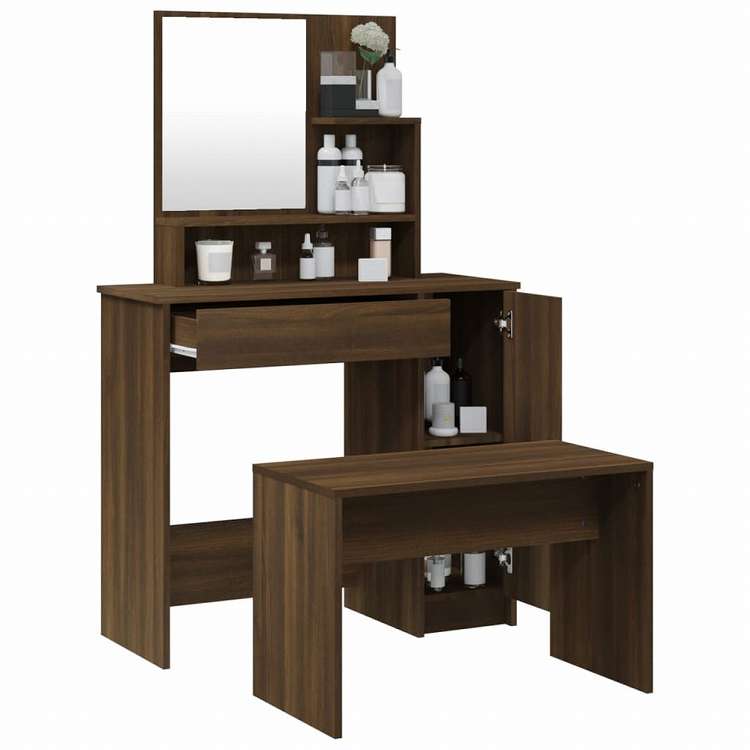 vidaXL ドレッシングテーブルセット ブラウンオーク 86.5x35x136cm家具 キャビネット&収納 洗面・化粧台ユニット 寝室用化粧用テーブル(代引不可)