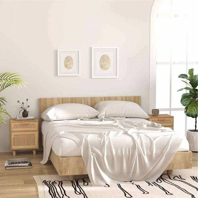 vidaXL ベッドサイドキャビネット 2点 ブラウン パイン無垢材&天然ラタン家具 テーブル ベッドサイドテーブル(代引不可)