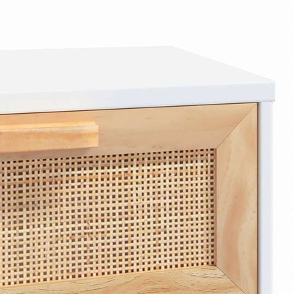 vidaXL コンソールテーブル ホワイト 80x30x75 cm パイン無垢材&天然ラタン家具 テーブル アクセントテーブル エンドテーブル(代引不可)