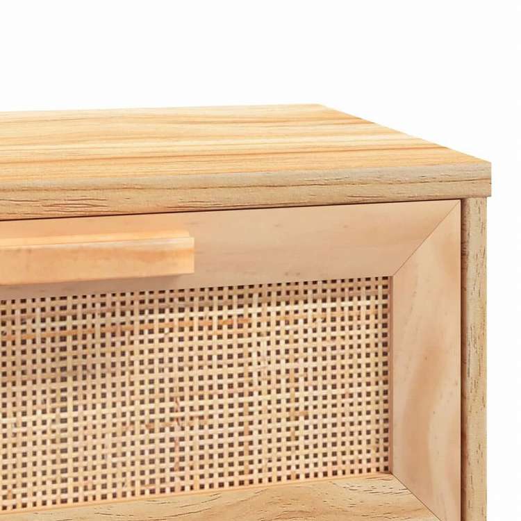 vidaXL コンソールテーブル ブラウン 80x30x75 cm パイン無垢材&天然ラタン家具 テーブル アクセントテーブル エンドテーブル(代引不可)