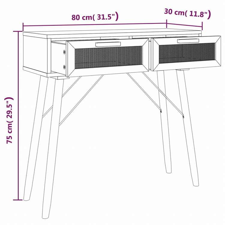 vidaXL コンソールテーブル ブラウン 80x30x75 cm パイン無垢材&天然ラタン家具 テーブル アクセントテーブル エンドテーブル(代引不可)