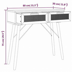 vidaXL コンソールテーブル ブラウン 80x30x75 cm パイン無垢材&天然ラタン家具 テーブル アクセントテーブル エンドテーブル(代引不可)