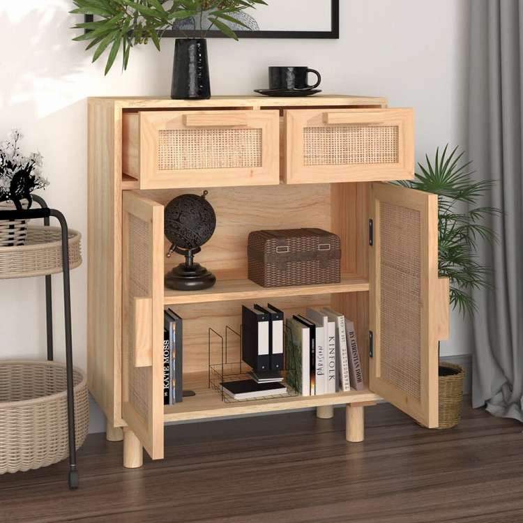 vidaXL サイドボード ブラウン 60x30x75 cm パイン無垢材&天然ラタン家具 キャビネット&収納 サイドボード(代引不可)