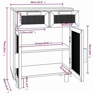 vidaXL サイドボード ブラウン 60x30x75 cm パイン無垢材&天然ラタン家具 キャビネット&収納 サイドボード(代引不可)