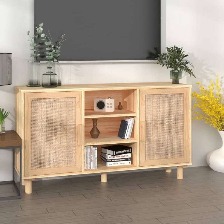 vidaXL サイドボード ブラウン 105x30x60 cm パイン無垢材&天然ラタン家具 キャビネット&収納 サイドボード(代引不可)