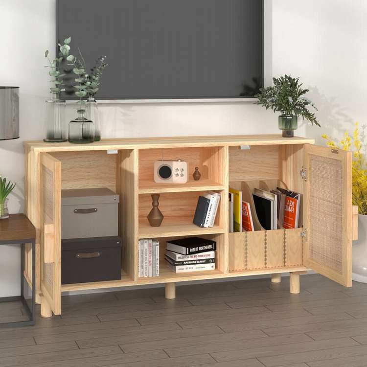 vidaXL サイドボード ブラウン 105x30x60 cm パイン無垢材&天然ラタン家具 キャビネット&収納 サイドボード(代引不可)