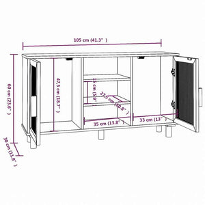 vidaXL サイドボード ブラウン 105x30x60 cm パイン無垢材&天然ラタン家具 キャビネット&収納 サイドボード(代引不可)