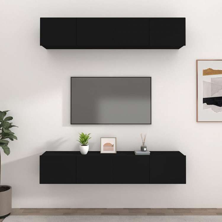 vidaXL テレビキャビネット 4点 ブラック 80x30x30 cm エンジニアリングウッド家具 AVラック・テレビ台(代引不可)