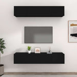 vidaXL テレビキャビネット 4点 ブラック 80x30x30 cm エンジニアリングウッド家具 AVラック・テレビ台(代引不可)