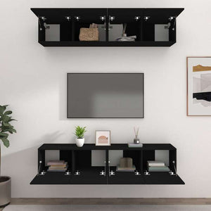 vidaXL テレビキャビネット 4点 ブラック 80x30x30 cm エンジニアリングウッド家具 AVラック・テレビ台(代引不可)