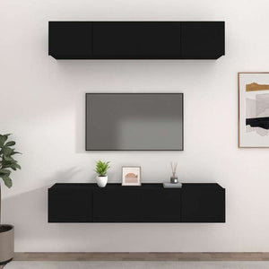 vidaXL テレビキャビネット 4点 ブラック 80x30x30 cm エンジニアリングウッド家具 AVラック・テレビ台(代引不可)