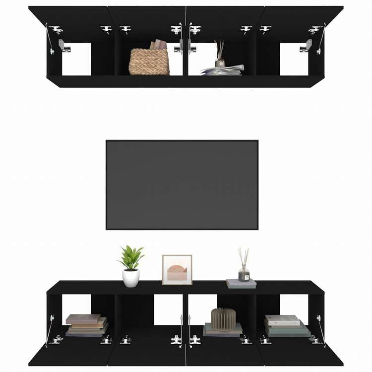 vidaXL テレビキャビネット 4点 ブラック 80x30x30 cm エンジニアリングウッド家具 AVラック・テレビ台(代引不可)