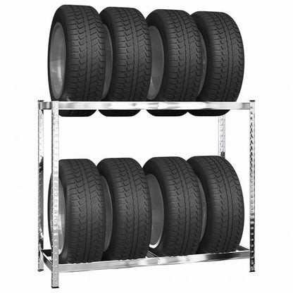 vidaXL 2段型 タイヤラック シルバー 110x40x110 cm 亜鉛メッキ鋼ビジネス&工業用 工業用収納 業務用収納棚(代引不可)