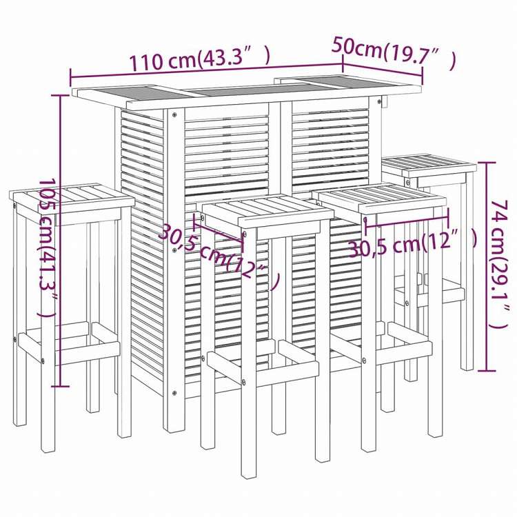 vidaXL ガーデンバー5点セット アカシア無垢材家具 アウトドア家具 屋外家具セット(代引不可)