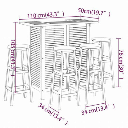 vidaXL ガーデンバーセット5点セット アカシア無垢材家具 アウトドア家具 屋外家具セット(代引不可)