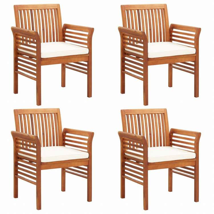 vidaXL ガーデンダイニングチェア クッション付 4点セット アカシア無垢材家具 アウトドア家具 屋外椅子 アウトドアベンチチェア(代引不可)