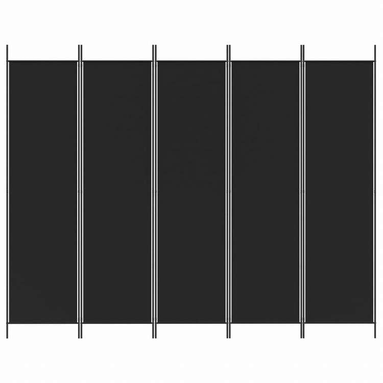vidaXL 5枚パネル 間仕切り 250x200cm 布製 ブラック家具 間仕切り(代引不可)