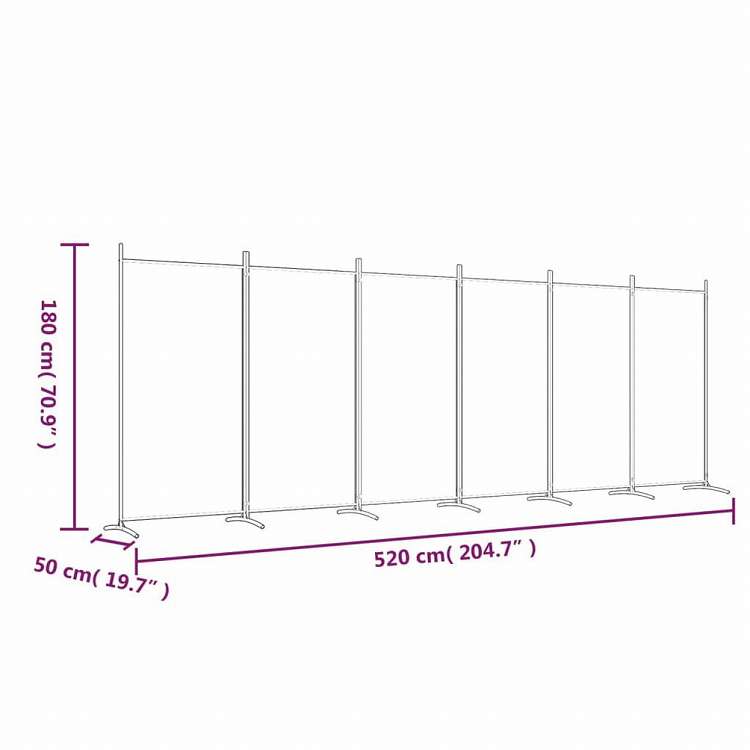 vidaXL 6枚組パネル 間仕切り ホワイト 520x180 cm 布製家具 間仕切り(代引不可)