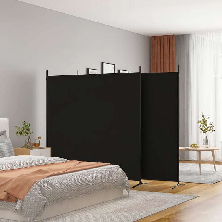 vidaXL 3枚パネル 間仕切り 525x180cm 布製 ブラック家具 間仕切り(代引不可)