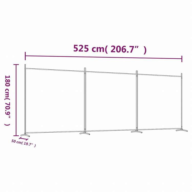 vidaXL 3枚パネル 間仕切り 525x180cm 布製 ブラック家具 間仕切り(代引不可)