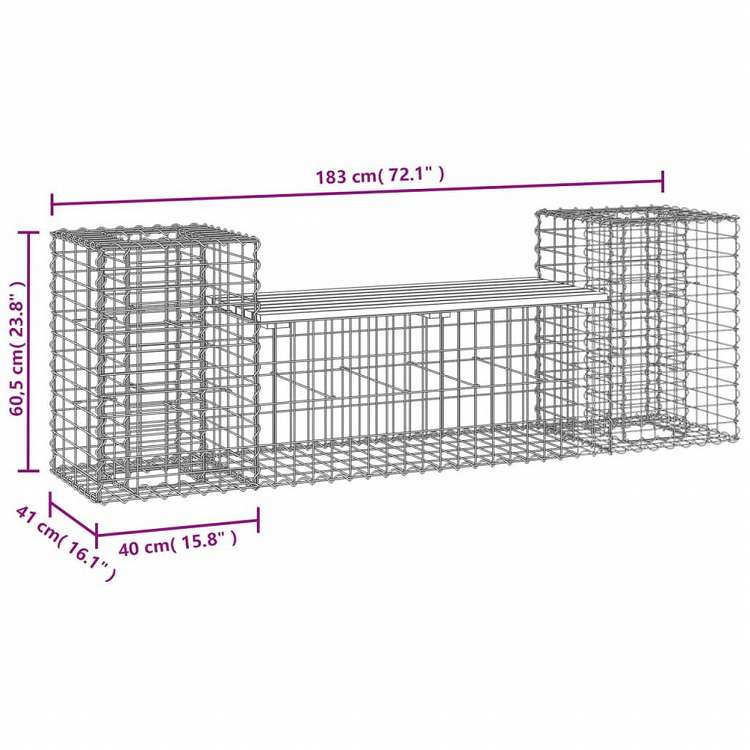 vidaXL ガーデンベンチ 蛇籠デザイン 183x41x60.5 cm ダグラス無垢材家具 アウトドア家具 屋外椅子 アウトドアベンチ(代引不可)