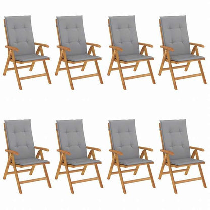 vidaXL リクライニングガーデンチェア クッション付き 8点 チーク無垢材家具 アウトドア家具 屋外椅子 アウトドアベンチチェア(代引不可)