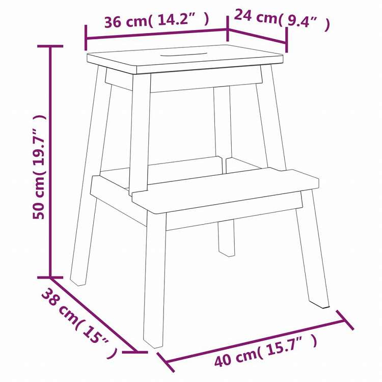 vidaXL 2段スツール 40x38x50 cm アカシア無垢材家具 チェア 折り畳み椅子・スツール(代引不可)