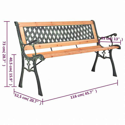 vidaXL ガーデンベンチ 116 cm 鋳鉄&モミ無垢材家具 アウトドア家具 屋外椅子 アウトドアベンチ(代引不可)