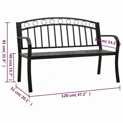 vidaXL ガーデンベンチ テーブル付き 120 cm スチール製 ブラック家具 アウトドア家具 屋外椅子 アウトドアベンチ(代引不可)