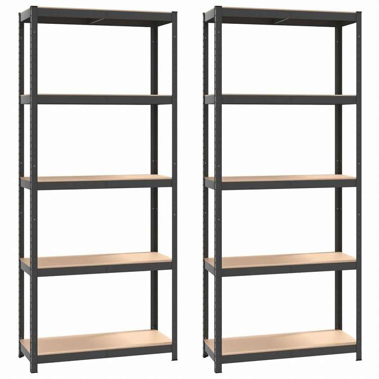 vidaXL 5段シェルフ 2点 アントラシート スチール&エンジニアリングウッドビジネス&工業用 工業用収納 業務用収納棚(代引不可)