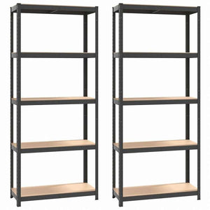 vidaXL 5段シェルフ 2点 アントラシート スチール&エンジニアリングウッドビジネス&工業用 工業用収納 業務用収納棚(代引不可)