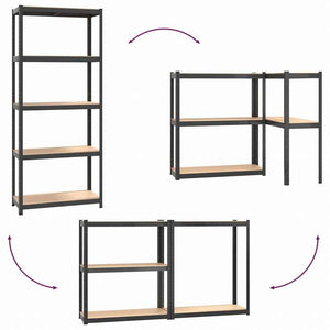 vidaXL 5段シェルフ 2点 アントラシート スチール&エンジニアリングウッドビジネス&工業用 工業用収納 業務用収納棚(代引不可)