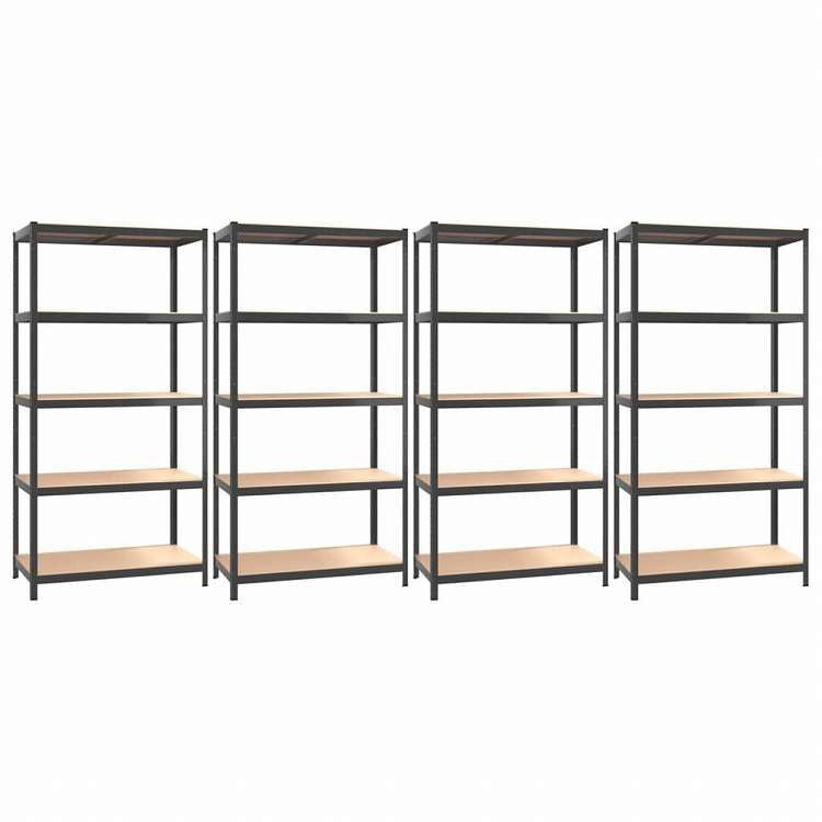 vidaXL 5段シェルフ 4点 アントラシート スチール&エンジニアリングウッドビジネス&工業用 工業用収納 業務用収納棚(代引不可)