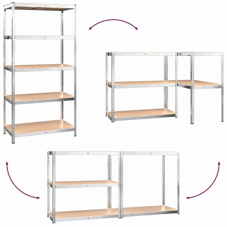 vidaXL 頑丈な5段シェルフ 2点 シルバースチール&エンジニアリングウッドビジネス&工業用 工業用収納 業務用収納棚(代引不可)