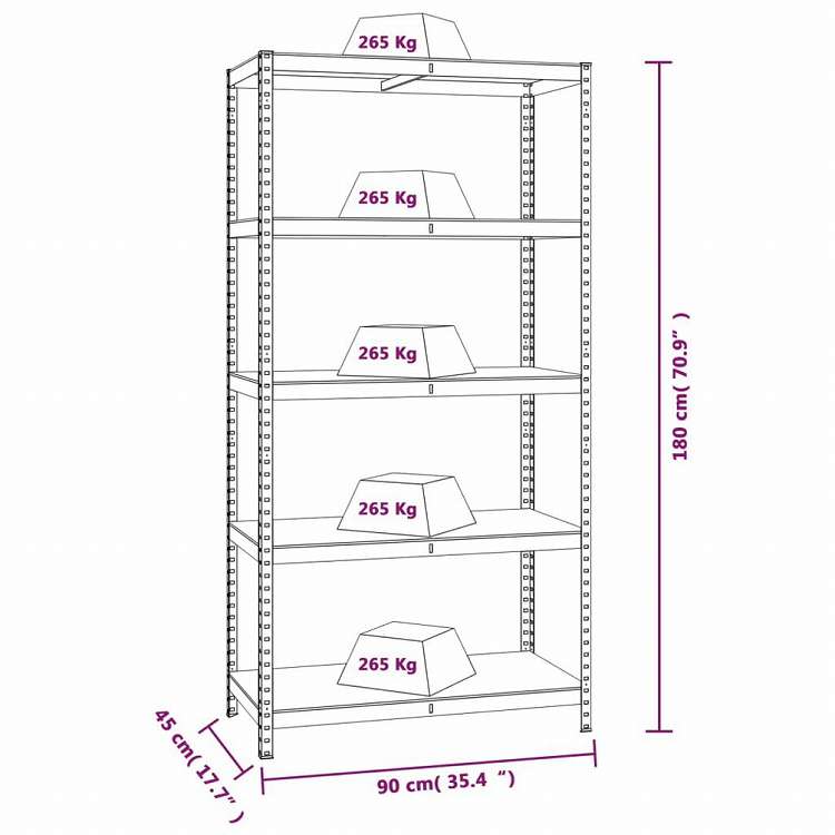vidaXL 頑丈な5段シェルフ 2点 シルバースチール&エンジニアリングウッドビジネス&工業用 工業用収納 業務用収納棚(代引不可)