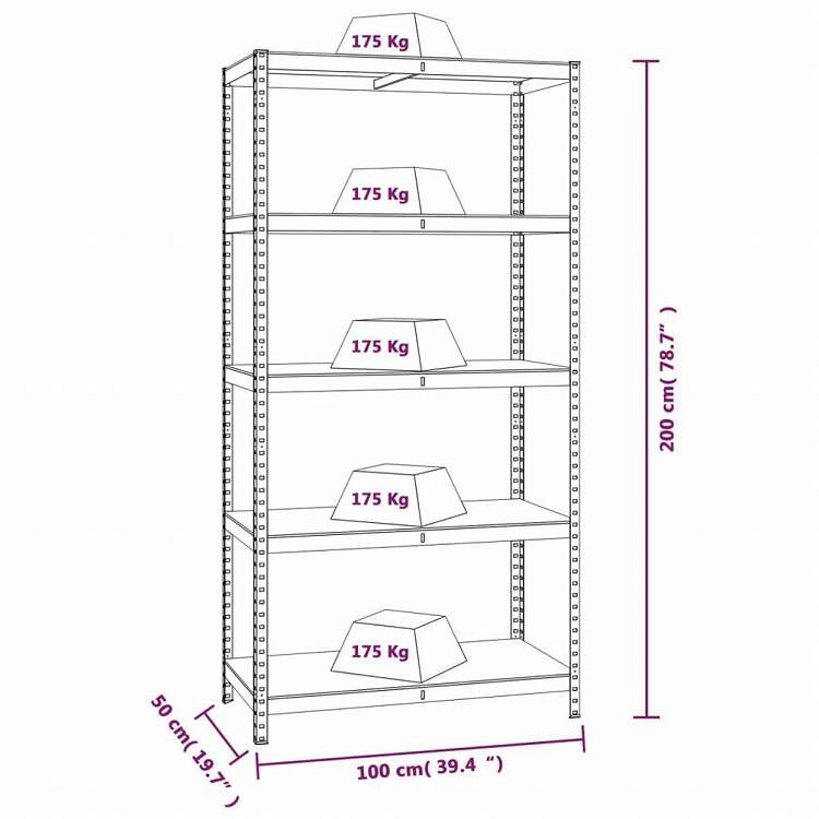 vidaXL 5段シェルフ 2点 アントラシート スチール&エンジニアリングウッドビジネス&工業用 工業用収納 業務用収納棚(代引不可)