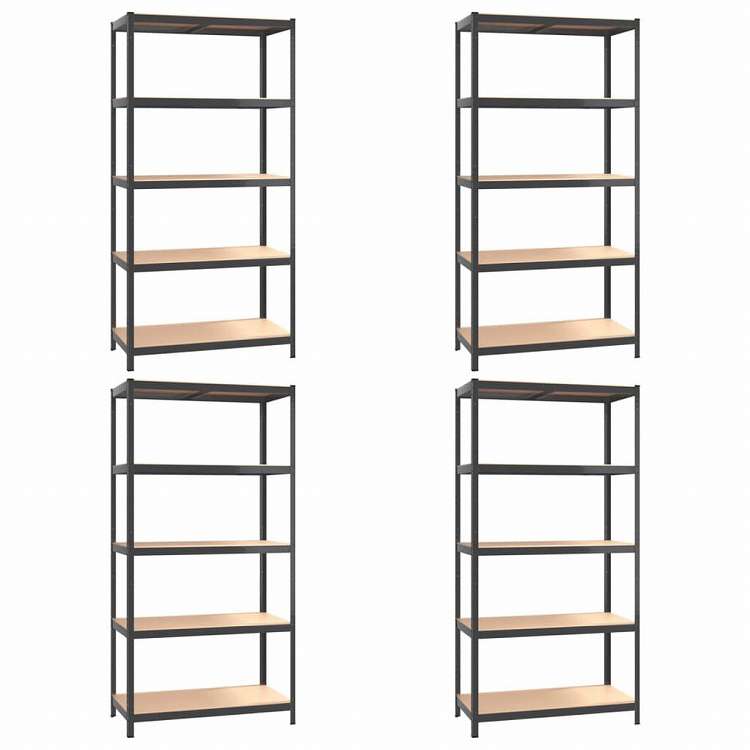 vidaXL 5段シェルフ 4点 アントラシート スチール&エンジニアリングウッドビジネス&工業用 工業用収納 業務用収納棚(代引不可)