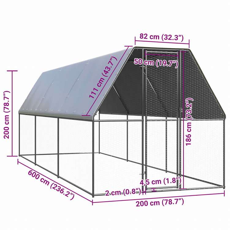 vidaXL 屋外鶏小屋 2x6x2m 亜鉛メッキ鋼製動物&ペット用品 ペット用品 小動物用品 小動物 飼育・ケージ(代引不可)